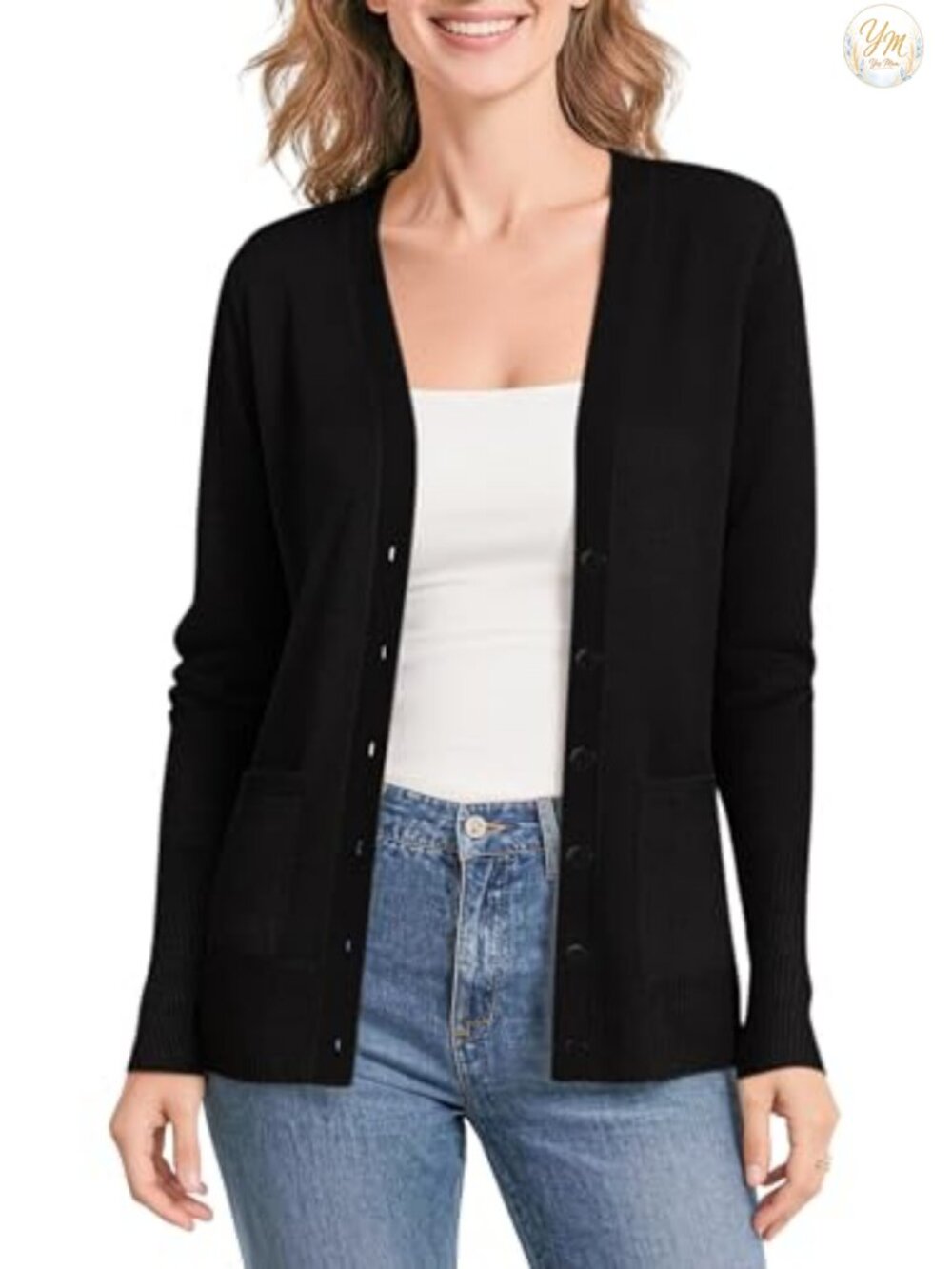 Lightweight Button Front V-Neck Knit Cardigan Sweater with Pockets